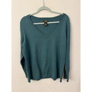 Eddie Bauer Cotton Cashmere Sweater XL Teal Womens V-Neck